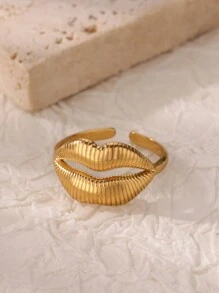 1PC Chic Lip Ring For Women Girls 18K Gold Plated Adjustable Stainless Steel Ring Funny Jewelry Love Gift - Multicolor - View 4