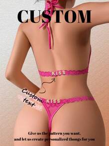 2 Pieces Custom Christmas Lady Backless Lace See-Through Sexy Lingerie Set Sequine Colorful Custom,Personalized,Unique,Customized Personalized Gifts For Men/Women,Lingerie,Panties,Underwear,Thongs Ideal Gifts For Her Girlfriend Living Room,Bedroom,For Anniversaries,For Birthdays,For Holiday