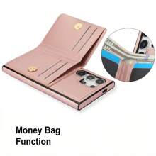 Wallet Case With Card Holder, 360° Rotation Ring Kickstand Magnetic Clasp And Durable Shockproof Cover - Rose Gold - View 3