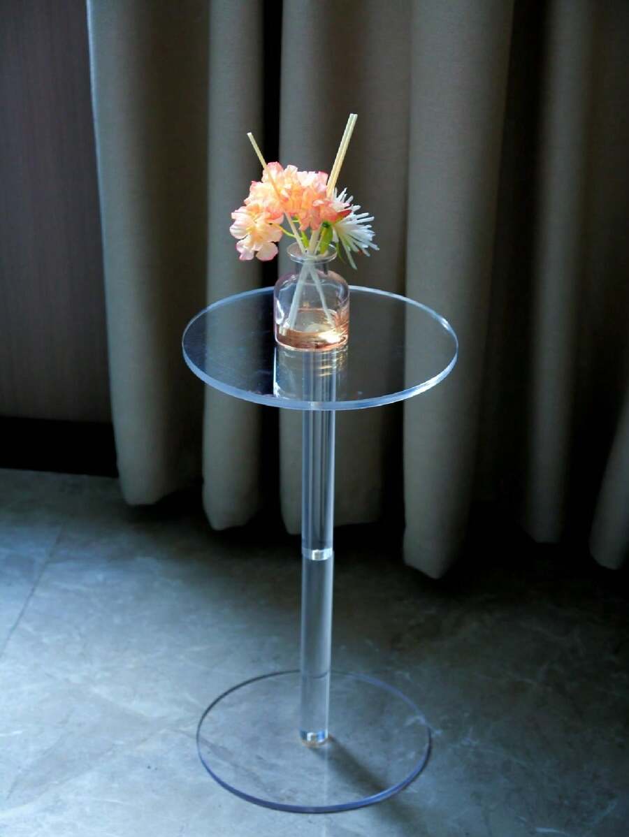 Acrylic End Table, Clear Side Tables For Small Space,10" L X 10" W X 21" H ,Modern Side Coffee Table For Living Room/Bedroom/Bathroom/Office/Outdoor/Business, Easy To Install(Please Tear Off The Protective Film Before Use To Ensure The Panel Is Clear And Transparent) - 白色 - 查看 1