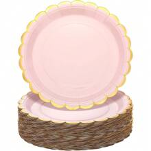 10/20 件浅蓝色扇形金箔纸盘 7 英寸 9 英寸一次性纸质派对盘装饰晚餐纸盘用于蛋糕甜点生日新娘送礼会婚礼性别揭晓派对用品