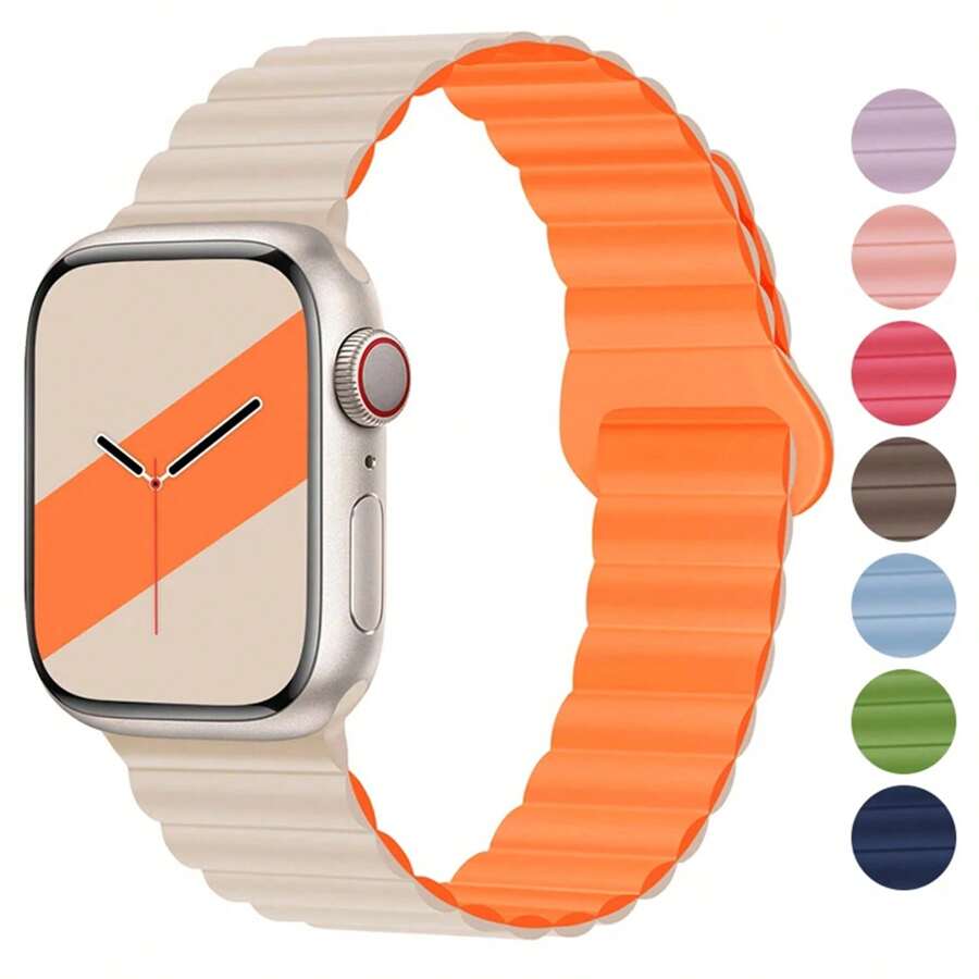 Pulseira Magnética Compatível com Pulseiras Apple Watch 45mm 38mm 49mm 40mm 42mm 41mm Pulseira Esportiva de Silicone Apple Watch Series Ultra 9 6 5 7 8 Se 44mm - 38mm/40mm/41mm - Visão 1
