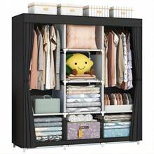 1 件简约布艺衣柜，加强型加厚钢管，防尘折叠衣橱，3 门布衣柜，粉色房间装饰 - 多色 - 查看 12