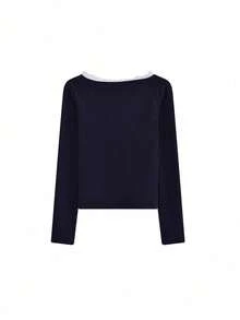 女式休闲系带长袖 T 恤，带荷叶边下摆，带保暖衬里，适合春/秋/冬季