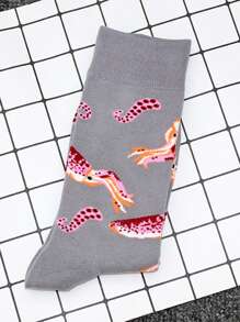 1双男士北极虾等海洋元素图案袜子，穿上这双袜子探索海洋的奥秘，追寻梦想，秋季 - 彩色 - 查看 10