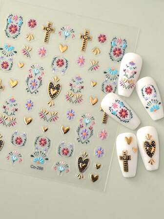 1Pc Exotic Totem Gold Cross Nails Art Bohemian Stickers DIY Adhesive Sliders Nail Polish Manicure Sticker Decals