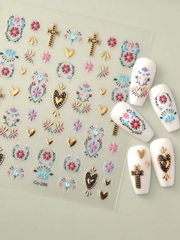 1Pc Exotic Totem Gold Cross Nails Art Bohemian Stickers DIY Adhesive Sliders Nail Polish Manicure Sticker Decals
