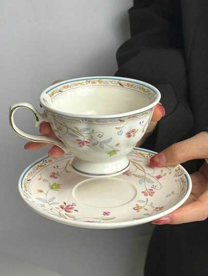 1 Set English Style Ceramic Coffee Cup & Saucer Set, Floral Coffee Cups & Saucers, High-Quality Mugs, Home Afternoon Tea/Coffee Cups, Girly Coffee Cup & Saucer Set, Breakfast Milk Cup, Water Cup, Holiday Gift Back To School