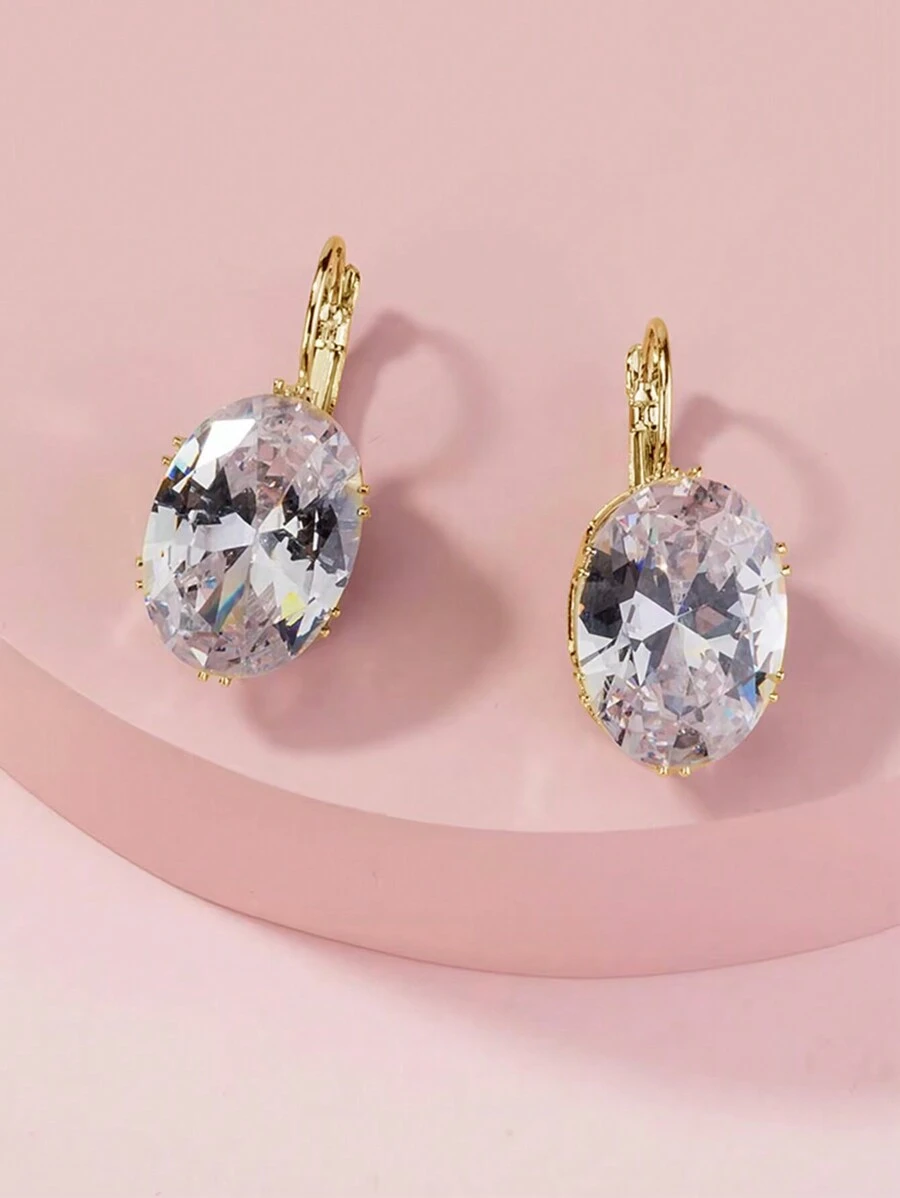 Nooxian 1 Cặp bông tai thủy tinh khảm đồng hình bầu dục độc đáo thời trang, phong cách Hàn Quốc và Nhật Bản - Vàng - Xem 1