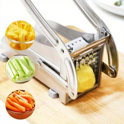 Potato Chipper Cutter Slicer, Potato Fry Cutter, Stainless Steel Potato Cutter, Potato Slicer, Includes 2 Blade Size Cutter Options And No-Slip Suction Base, Perfect For Use With Air Fryer