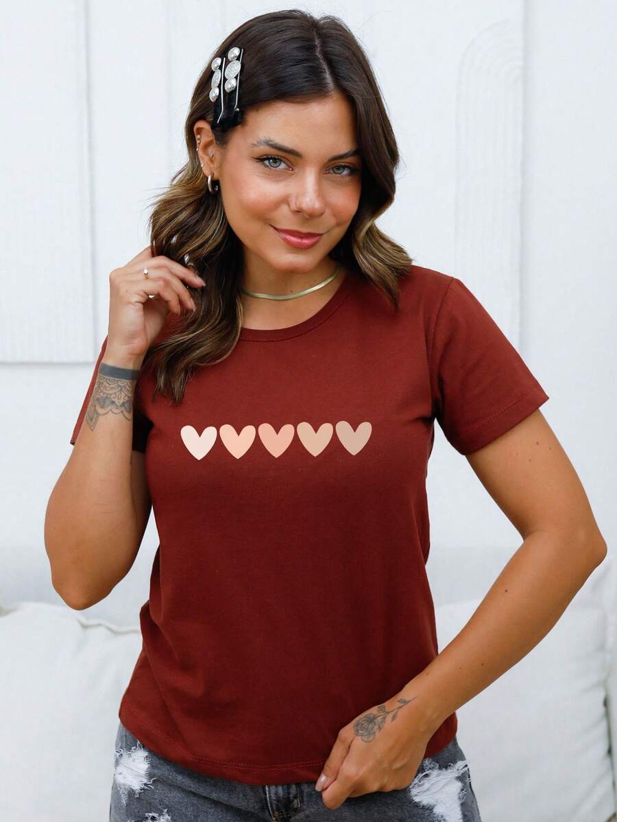 Women's Hearts Blouse - A13 - Marrom Café - Xem 1