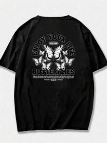Y2K Style Cute Butterfly Cotton Comfortable T-Shirt Unisex Stylish Summer - 黑色 - 查看 3