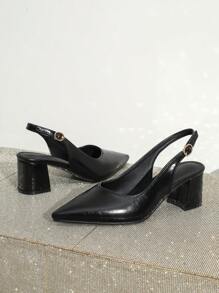 尖头厚底高跟鞋，简约一脚蹬款式舒适设计，适合派对、活动和日常穿着，时尚露背女士高跟鞋。 - 黑色 - 查看 6