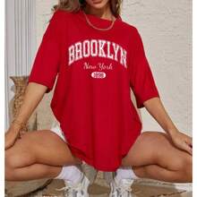T-Shirt Short Sleeve Oversized Round Neck 100% Cotton Premium Mesh Unisex - Đỏ - Xem 2
