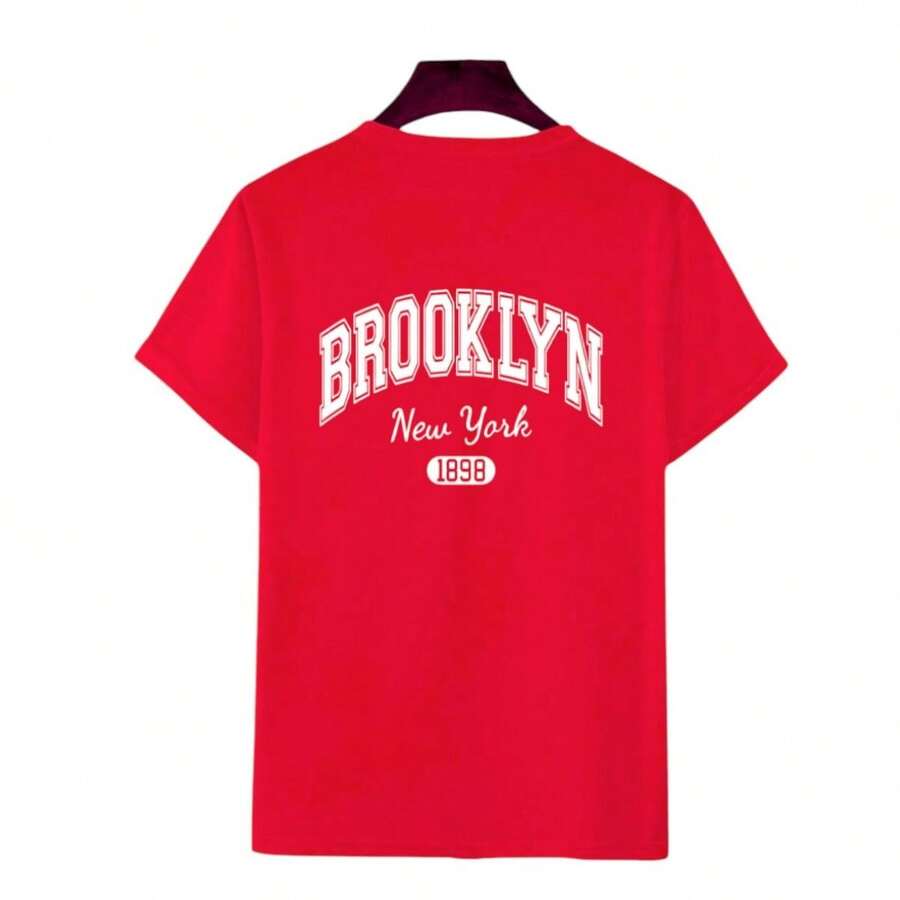 T-Shirt Short Sleeve Oversized Round Neck 100% Cotton Premium Mesh Unisex - Đỏ - Xem 1