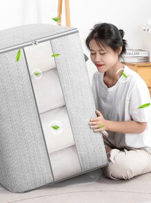 1 pezzo Borsa di stoccaggio per indumenti da camera da letto di colore grigio, borsa portatile pieghevole ad alta capacità. Borsa per trasloco, borsa per conservazione coperte, borsa per conservazione giocattoli per bambini
