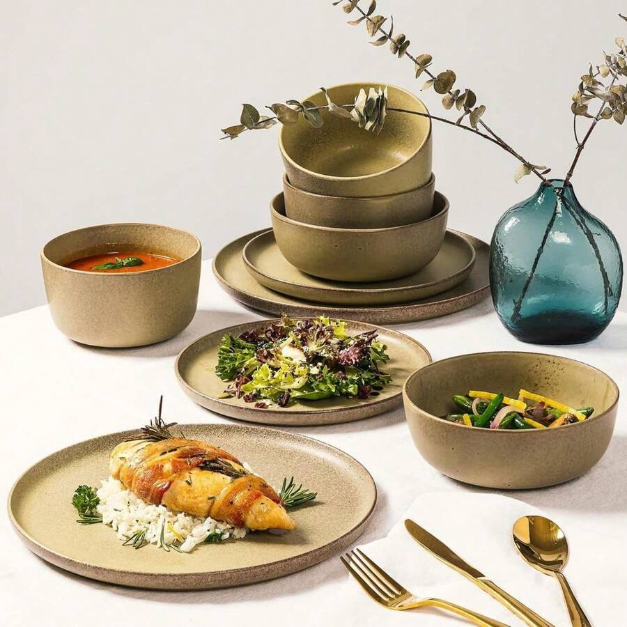 Modern Matte Black Dinnerware Set For 4 People 16 Pcs Studio 3b - Yellow - View 1