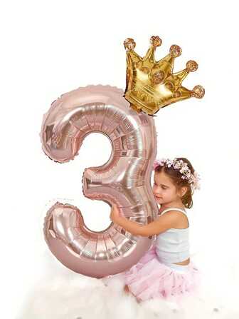 1 件玫瑰金数字皇冠气球 - 生日、婚礼和美学房间装饰的奢华装饰，设计优雅，非常适合打造令人难忘的庆祝活动！婴儿派对家庭装饰礼物