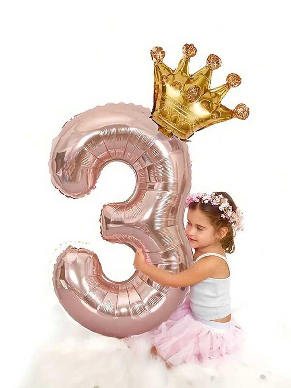 1 Pc Rose Golden Number Crown Balloon - Luxurious Decorative Accent For Birthday, Wedding, And Aesthetic Room Decor With Elegant Design And Perfect For Creating Unforgettable Celebrations! Baby Shower Family Decorations Gifts
