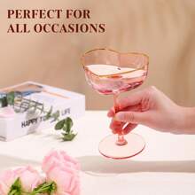 Pink Coupe Glasses Set Of 4, Heart-Shaped Martini Glasses With Golden Rim, Fancy Manhattan, Cosmopolitan, Sidecar Cocktail Glassware For Wedding, Valentine's Day, Birthdays, Anniversary- 8oz - 粉色 - 查看 6