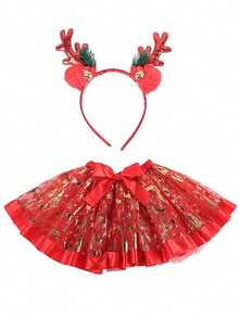 圣诞仙女服装 - 手工制作的蓬巴杜连衣裙，配有驯鹿角头带和雪花装饰 - 涤纶编织休闲仙女服装，适合节日庆祝舞会万圣节 - 聖誕套裝 - 查看 7