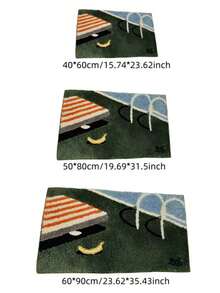 仿羊毛浴室地毯，吸水柔软地垫，带有创意图案，适用于入口、卧室、床边、酒店、家居装饰、小地毯 - 軍綠色 - 查看 11