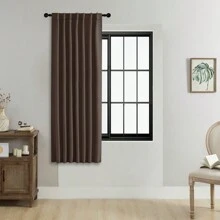 1片/2片装可调节尺寸褶皱/杆袋式遮光窗帘套装，纯色隔热遮光窗帘，适用于客厅、办公室、卧室 - 深咖色 - 查看 15