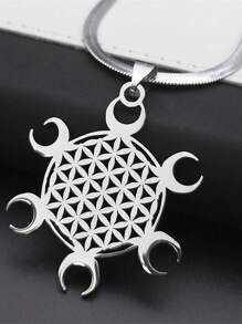 Dây chuyền mặt trăng hoa thẩm mỹ của cuộc sống dành cho nam nữ bằng thép không gỉ màu vàng QKC - vòng cổ - Xem 8