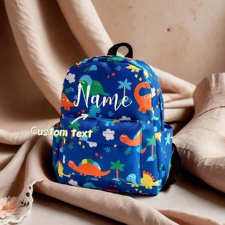 Customized Personalized Cute Dinosaur Cartoon Travel Backpack, Simple & Fashionable - Royal Blue - View 1