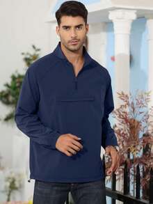 tooluck Men's Casual Quarter Zip Pullover-Athletic Windbreaker Lightweight Jackets Hiking Golf For Men Mock Neck With Pockets - 藏蓝色 - 查看 1