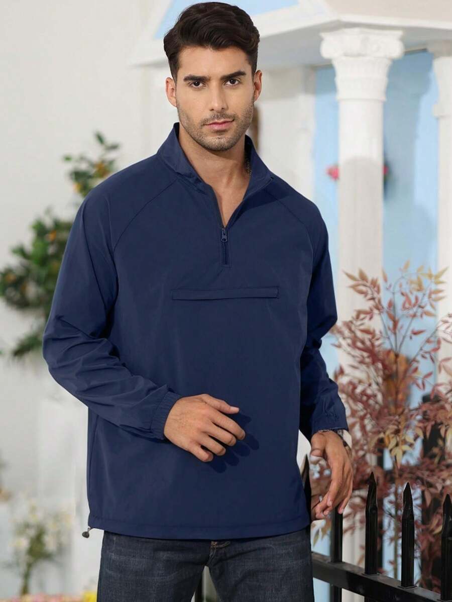 tooluck Men's Casual Quarter Zip Pullover-Athletic Windbreaker Lightweight Jackets Hiking Golf For Men Mock Neck With Pockets - 藏蓝色 - 查看 1