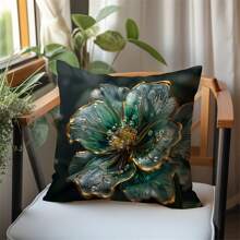 1 Stück Kissenbezug im Vintage Stil mit Glücksklee, 45x45cm, Design mit goldenem Blatt und Vierblättrigem Klee, Polyester, maschinenwaschbar, mit Reißverschluss, gewobener Polyester Dekorationskissenbezug für Zuhause und Büro