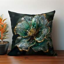 1 Stück Kissenbezug im Vintage Stil mit Glücksklee, 45x45cm, Design mit goldenem Blatt und Vierblättrigem Klee, Polyester, maschinenwaschbar, mit Reißverschluss, gewobener Polyester Dekorationskissenbezug für Zuhause und Büro