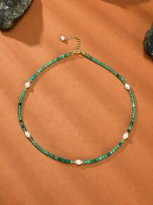 1 chiếc vòng cổ choker bằng pha lê tự nhiên và ngọc trai mạ vàng 18K dành cho nữ - Nhiều màu - Xem 23