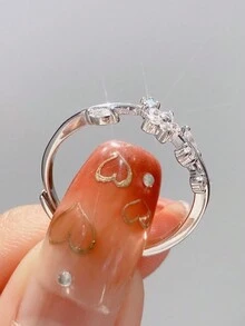 Stylever 1pc Exquisite Ring Ladies Jewelry For Women S925 Sterling Silver Elegant Zirconia Ring Fine Jewelry Gift For Girls Wedding Prom Party Decor - Silver - View 4