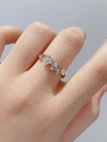 Stylever 1pc Exquisite Ring Ladies Jewelry For Women S925 Sterling Silver Elegant Zirconia Ring Fine Jewelry Gift For Girls Wedding Prom Party Decor - Silver - View 3