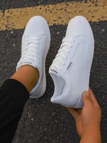 Herren Modische weiße Sneaker, koreanischer Stil lässige Vulkanisierte Schuhe, vielseitig & mit flacher Sohle - Weiss - Übersicht 3