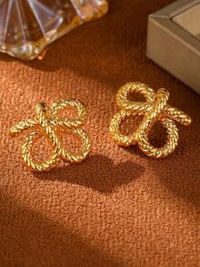 1 对女士时尚可爱优雅花卉镀层奢华耳环 - 金色 - 查看 4