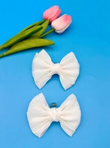 2pcs Detachable Fairy Versatile Handmade Fringed Small Beads Fabric Bow Shoe Clips Shoe Decoration