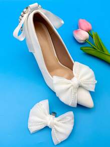 2pcs Detachable Fairy Versatile Handmade Fringed Small Beads Fabric Bow Shoe Clips Shoe Decoration