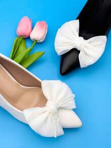 2pcs Detachable Fairy Versatile Handmade Fringed Small Beads Fabric Bow Shoe Clips Shoe Decoration