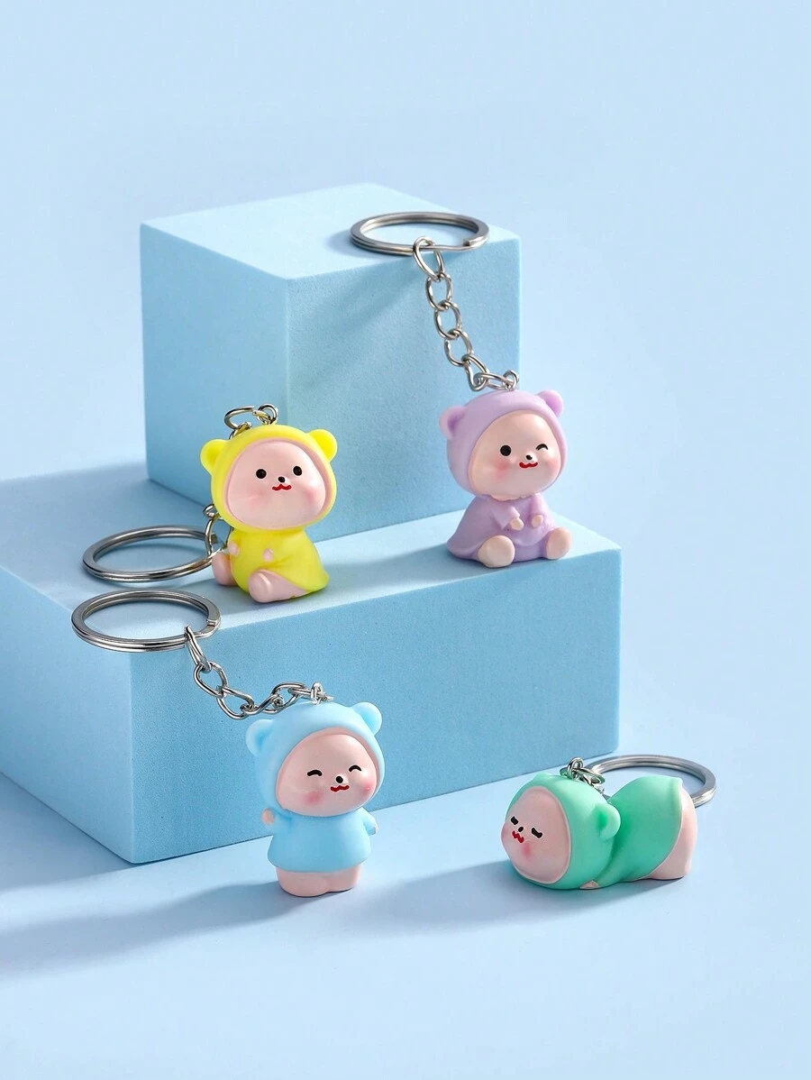 Móc khóa áo mưa nhựa gấu hoạt hình dễ thương 3D, mặt dây chuyền túi xách, móc chìa khóa xe hơi. Mặt dây chuyền cặp đôi động vật hoạt hình đáng yêu cho túi xách, điện thoại, chìa khóa, quà tặng tiệc - Nhiều màu - Xem 1