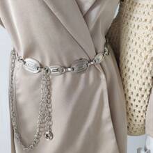 Cinto Corrente Feminino De Cintura Fashion Blogueiras dançando de moda e Metal - Prata - Visão 2