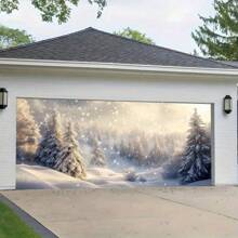 Kerst Winter Wonderland Garage Banner - 157,4 inch x 70,8 inch Polyester Deurdecoratie Met Dennen- & Sneeuwvlokontwerp Voor Feestelijke Thuis- En Tuinvertoning