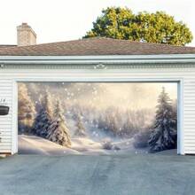 Kerst Winter Wonderland Garage Banner - 157,4 inch x 70,8 inch Polyester Deurdecoratie Met Dennen- & Sneeuwvlokontwerp Voor Feestelijke Thuis- En Tuinvertoning