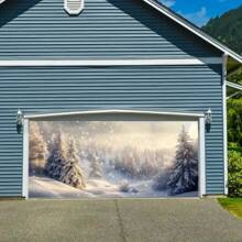 Kerst Winter Wonderland Garage Banner - 157,4 inch x 70,8 inch Polyester Deurdecoratie Met Dennen- & Sneeuwvlokontwerp Voor Feestelijke Thuis- En Tuinvertoning