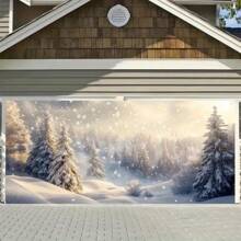 Kerst Winter Wonderland Garage Banner - 157,4 inch x 70,8 inch Polyester Deurdecoratie Met Dennen- & Sneeuwvlokontwerp Voor Feestelijke Thuis- En Tuinvertoning