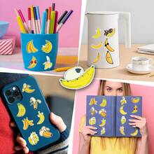 50 张/包香蕉水果和食物美学涂鸦贴纸，可爱卡通趣味装饰标签贴纸包，适用于剪贴簿、密封、文具、卡片、信封、吉他、乐器、圣诞礼物、青少年派对用品、奖励、激励 - 黑色 - 查看 8