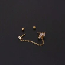 1 件双穿孔链软骨不锈钢 16G 耳钉女式扭纹螺丝小号 CZ 耳屏枕形螺旋穿孔珠宝 - 銀-白-1pc - 查看 6
