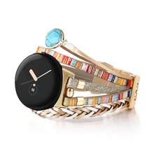 Dây đeo da Boho tương thích với dây đeo đồng hồ Pixel, dây đeo cổ tay bằng da sang trọng cho đồng hồ Pixel 2022 - màu đen - Xem 2
